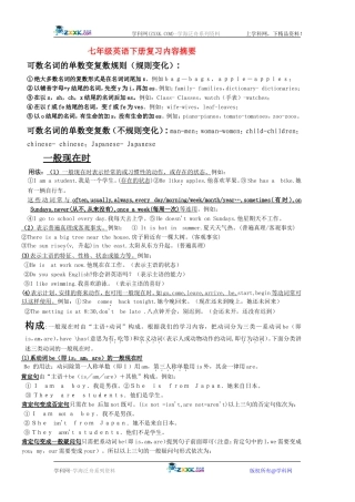 七年级英语下册复习内容摘要