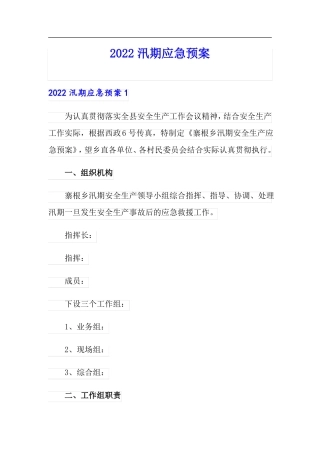 2022汛期应急预案精编