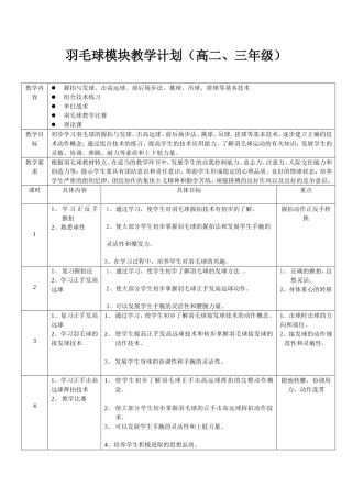 羽毛球模块教学计划