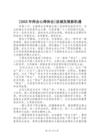 [20XX年两会心得体会]县城发展新机遇
