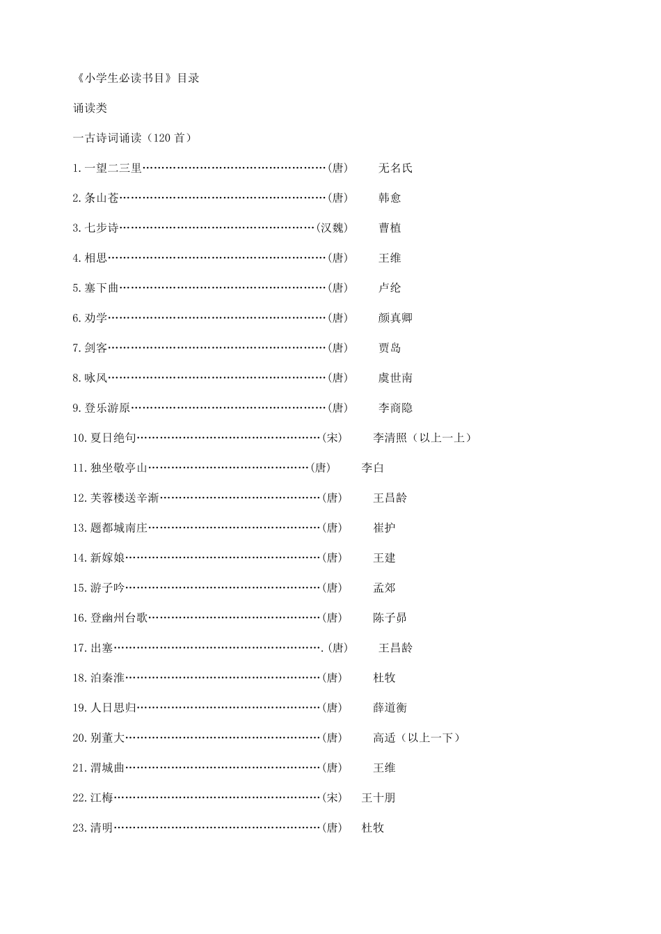 小学生必背书目_第1页
