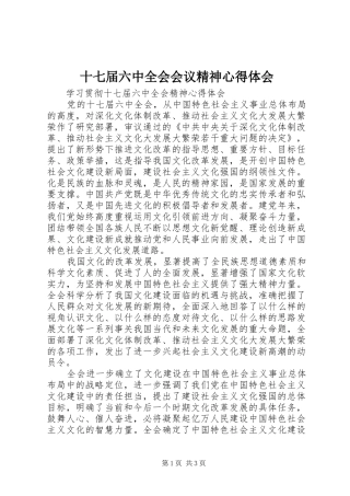 十七届六中全会会议精神心得体会