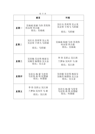 四年级学生值日表