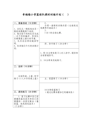 幸福路小学篮球队课时训练计划（2）