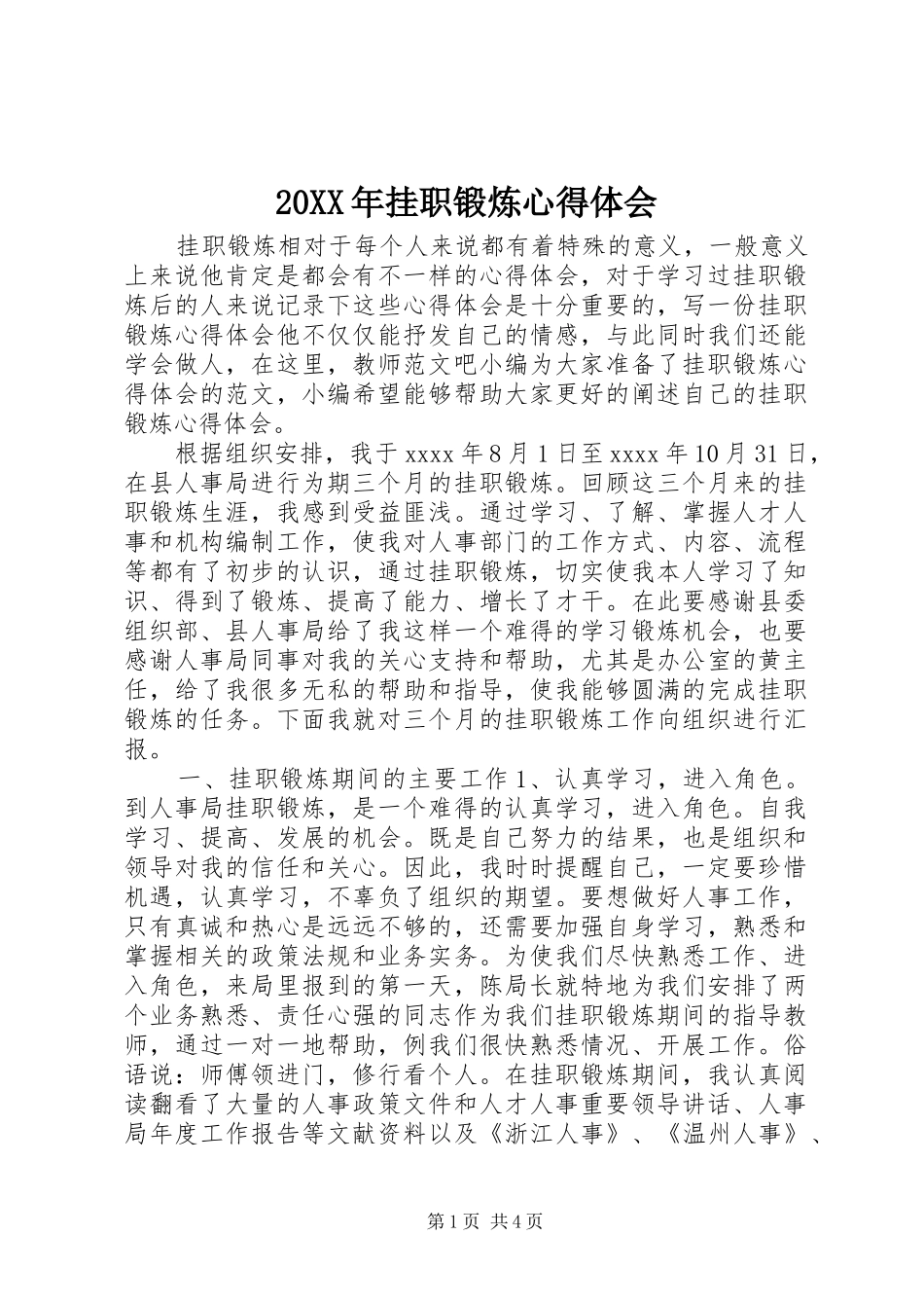 20XX年挂职锻炼心得体会_第1页