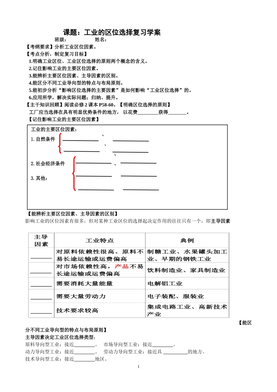 工业的区位选择复习学案_第1页