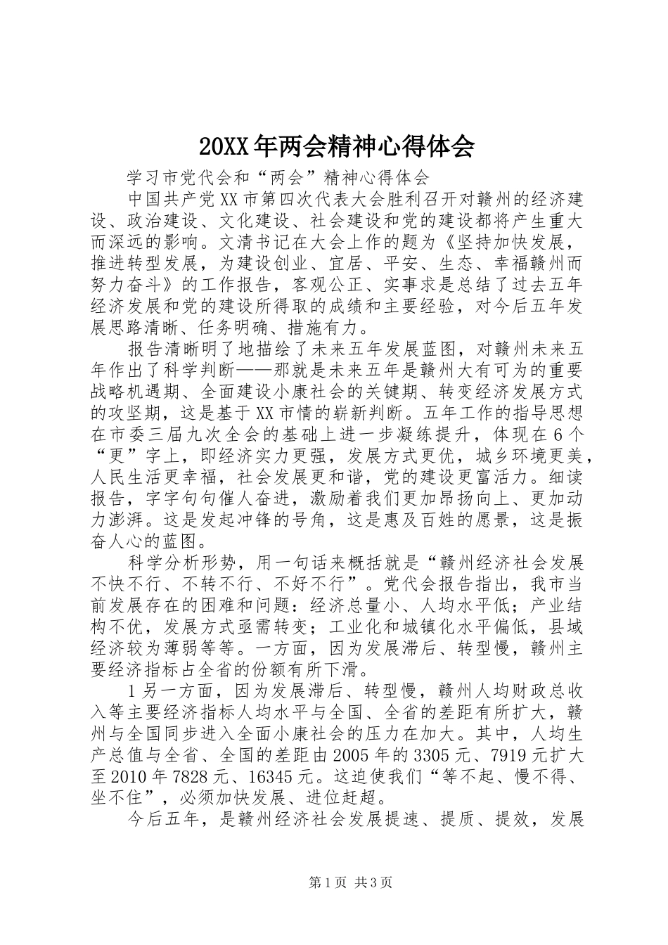 20XX年两会精神心得体会 (7)_第1页