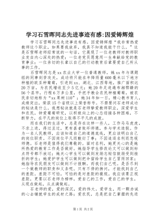 学习石雪晖同志先进事迹有感-因爱铸辉煌
