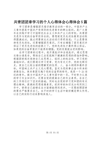 共青团团章学习的个人心得体会心得体会5篇