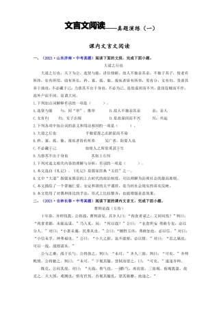 文言文阅读——真题演练一中考一轮语文单元复习过过过部编版原卷版
