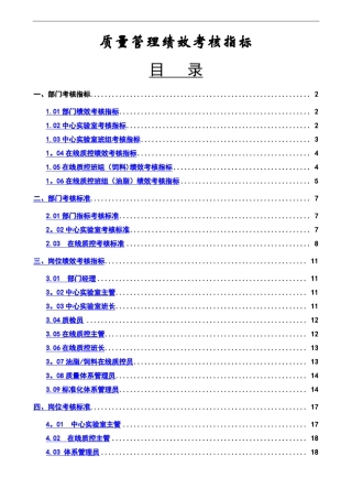 质量管理绩效考核指标