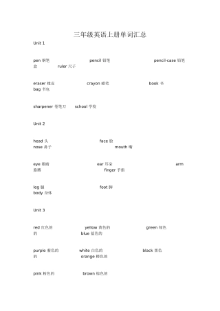 三年级英语上册单词汇总