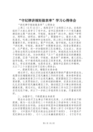 “守纪律讲规矩做表率”学习心得体会