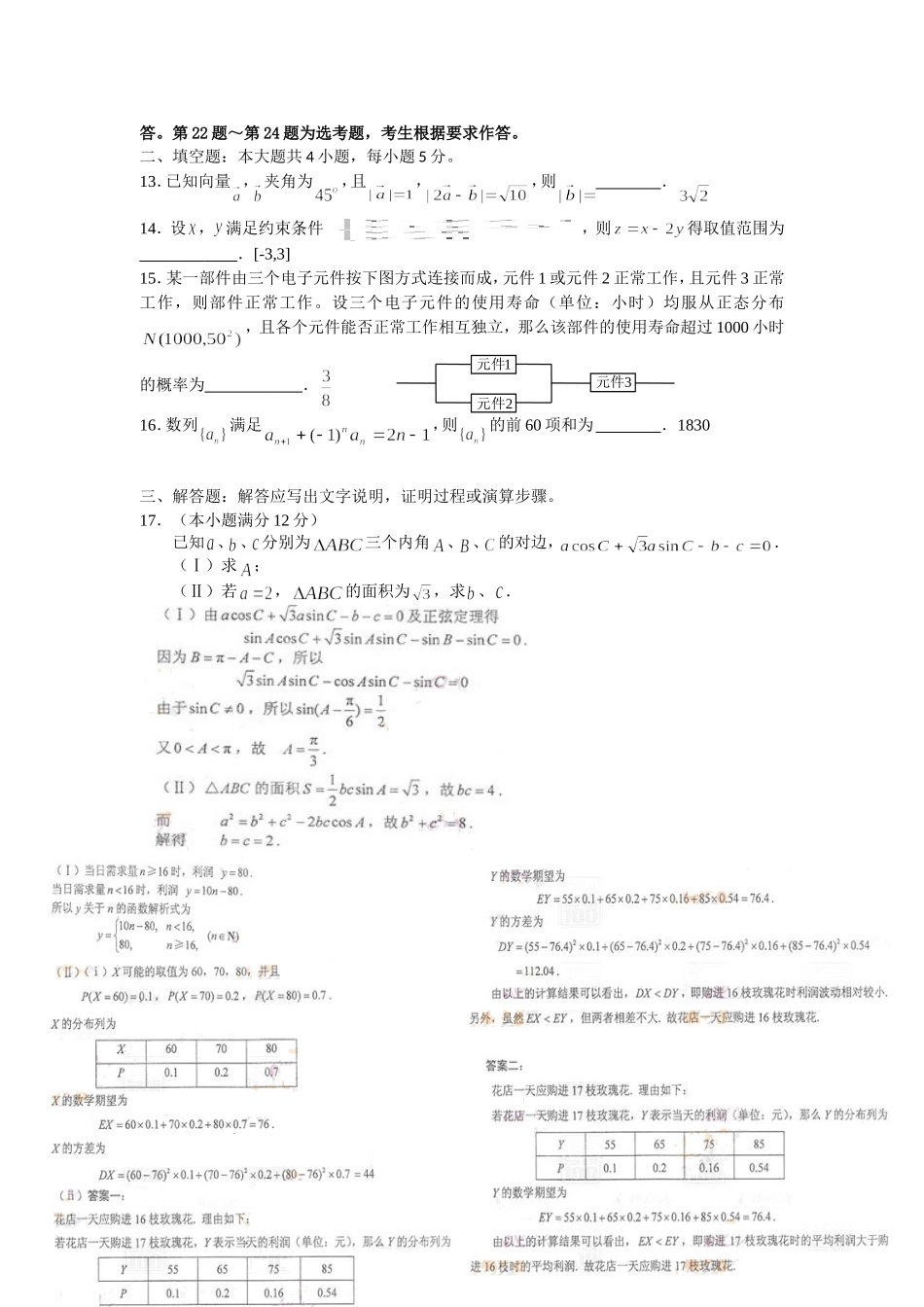 2012年高考理科数学(宁夏卷)试卷(word版)及答案_第3页
