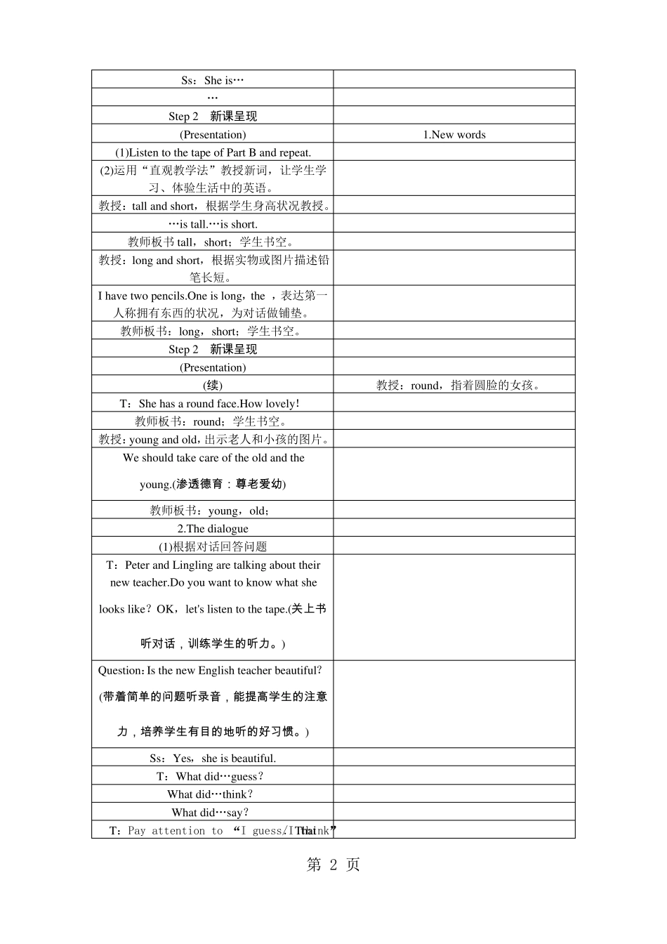 五年级上册英语教案Unit1Whatdoesshelooklike湘少版_第2页