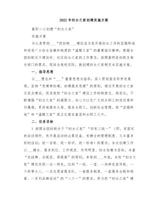 2022年妇女之家创建实施方案