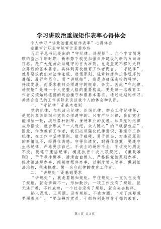 学习讲政治重规矩作表率心得体会