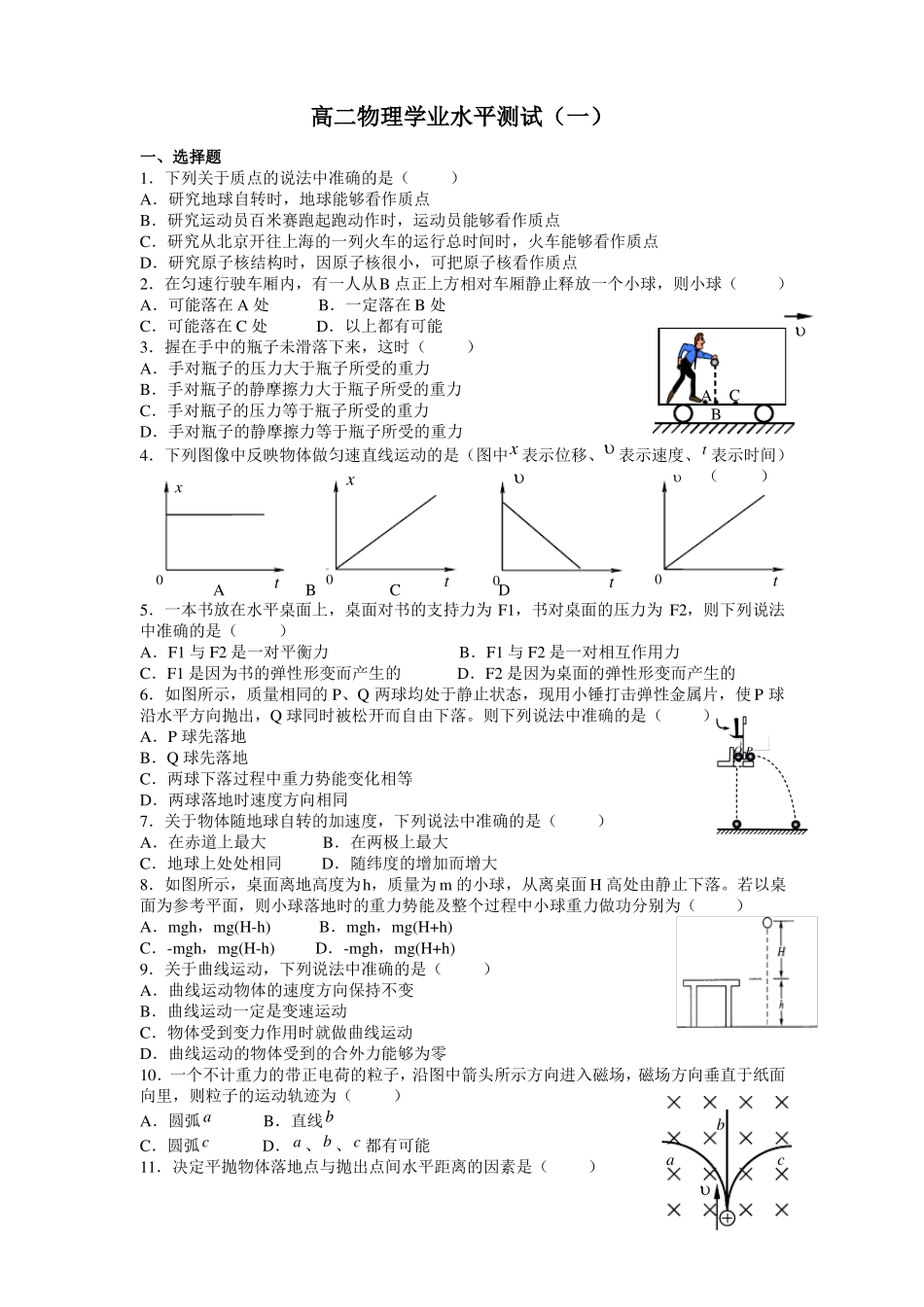 高二物理学业水平测试1_第1页