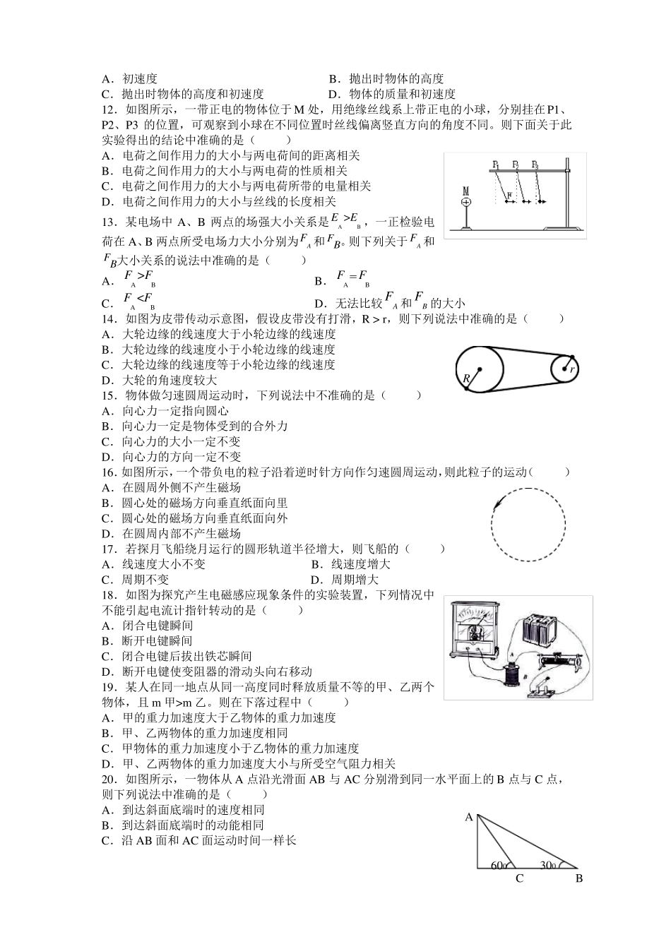 高二物理学业水平测试1_第2页