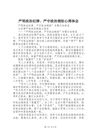 严明政治纪律、严守政治规矩心得体会