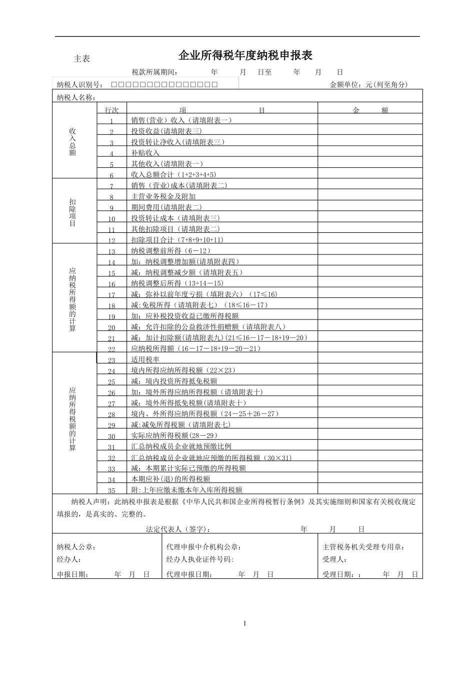 企业所得税申报表_第1页