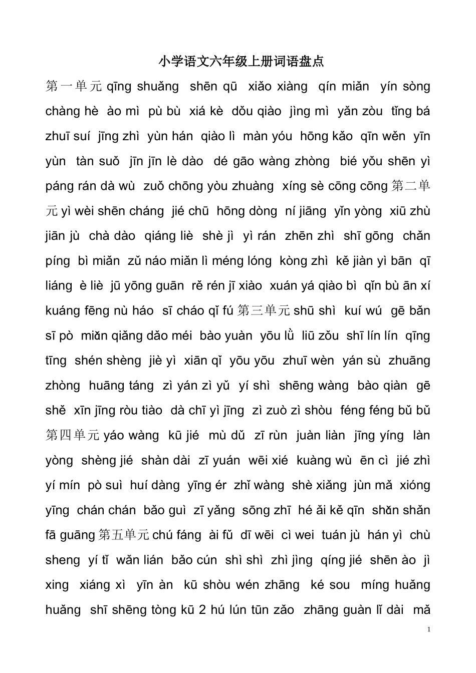 小学语文六年级上册词语盘点_第1页