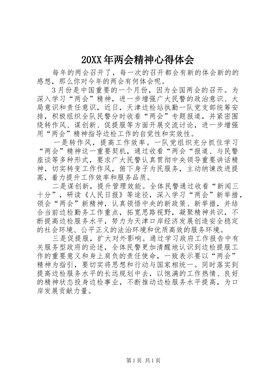 20XX年两会精神心得体会 (6)_第1页