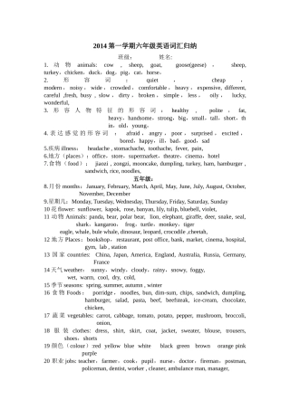2014六年级英语词汇归纳