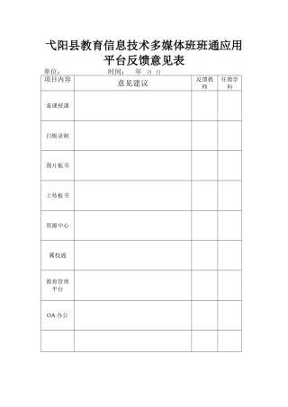 弋阳县教育信息技术多媒体班班通应用平台反馈意见表