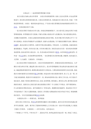 小组运行——追求班级管理的最大效益