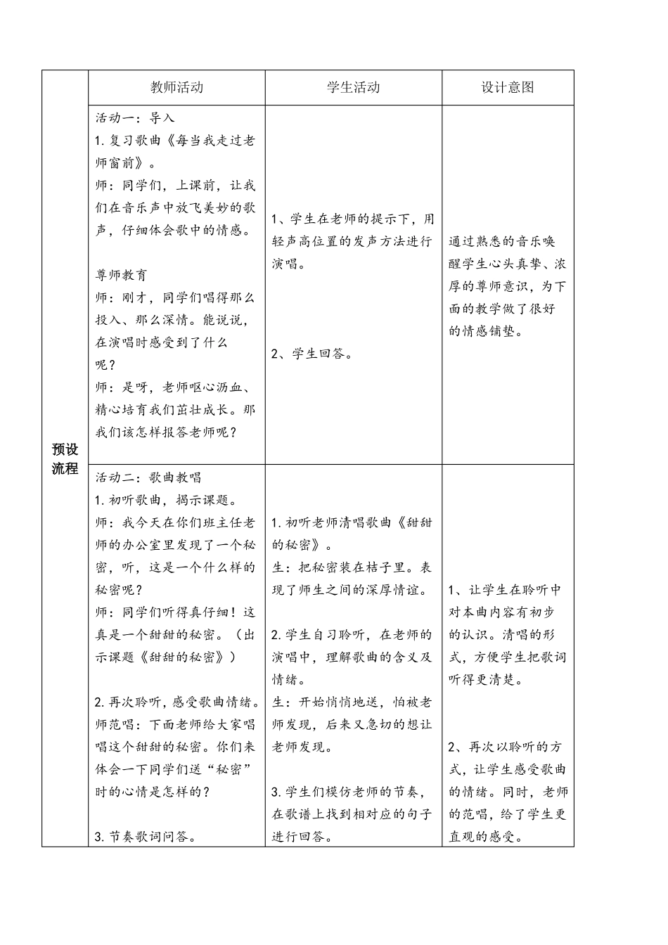 小学音乐教学设计甜甜的秘密详案林沫_第2页