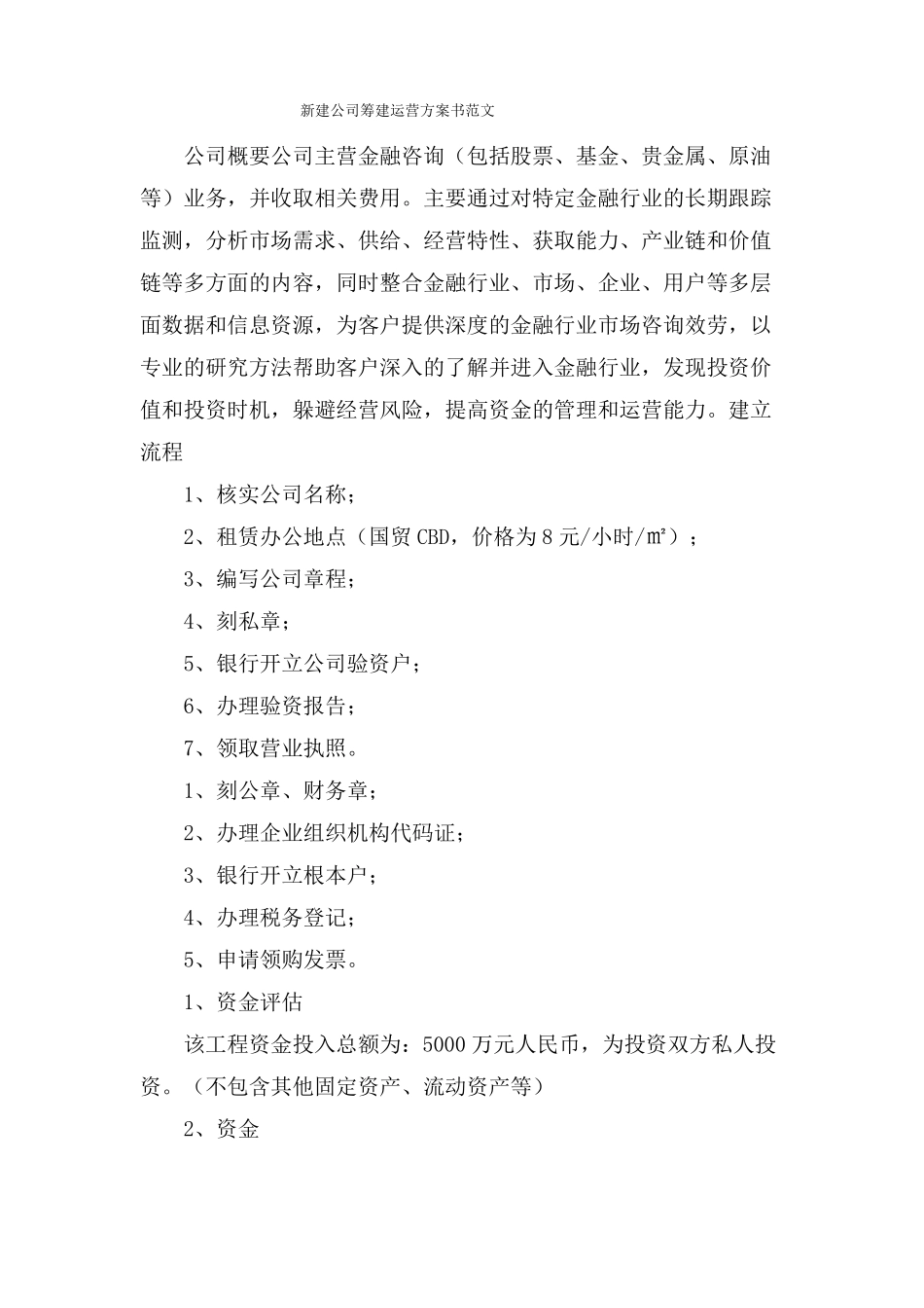 新建公司筹建运营计划书范文_第1页