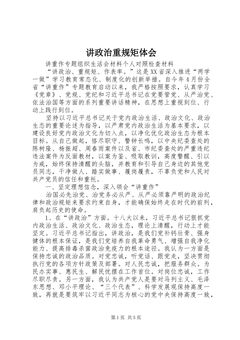讲政治重规矩体会_第1页