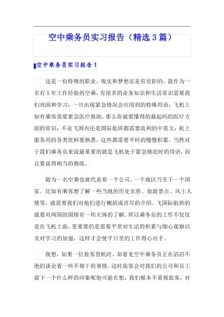 空中乘务员实习报告精选3篇