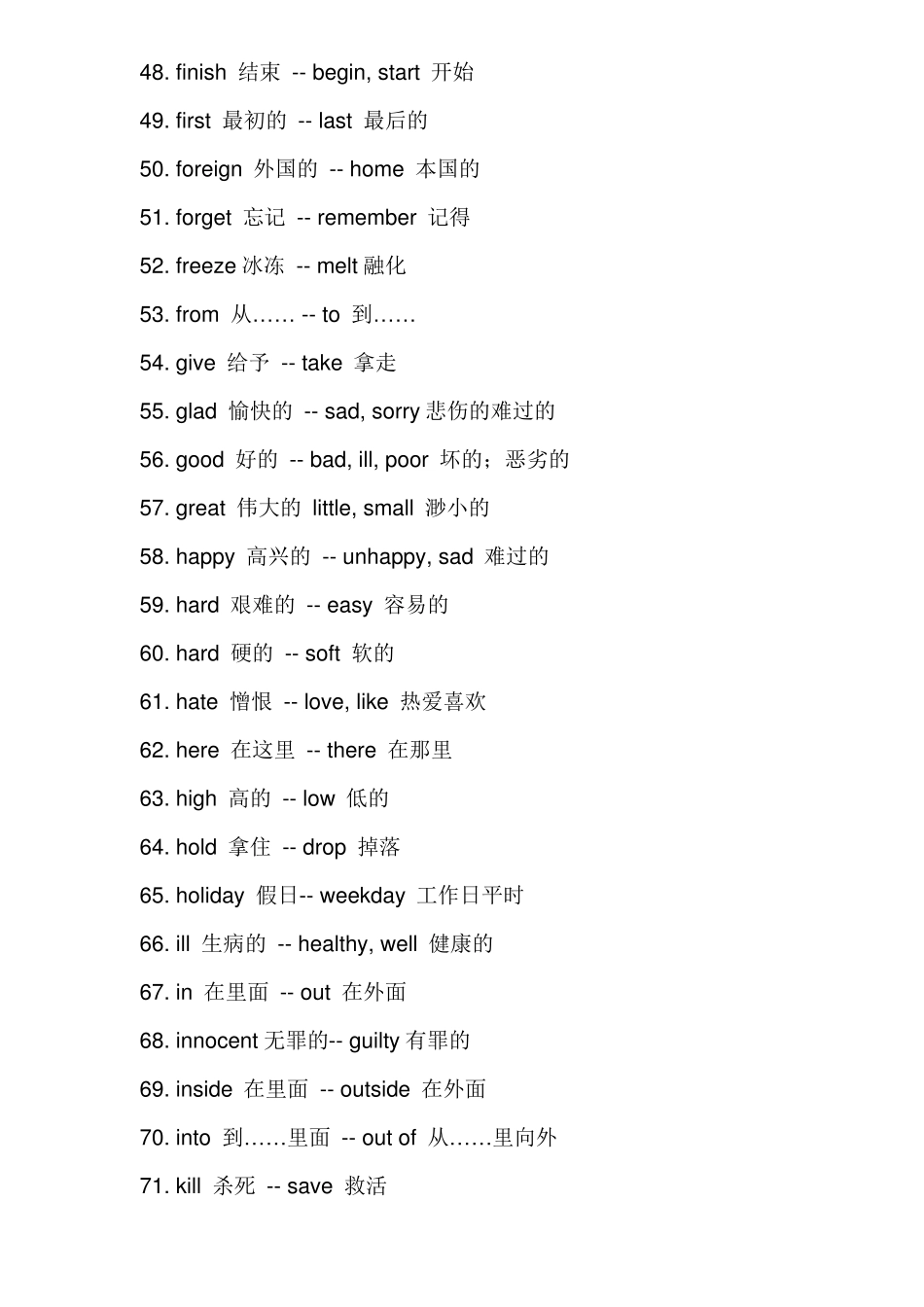 小学英语反义词大全_第3页