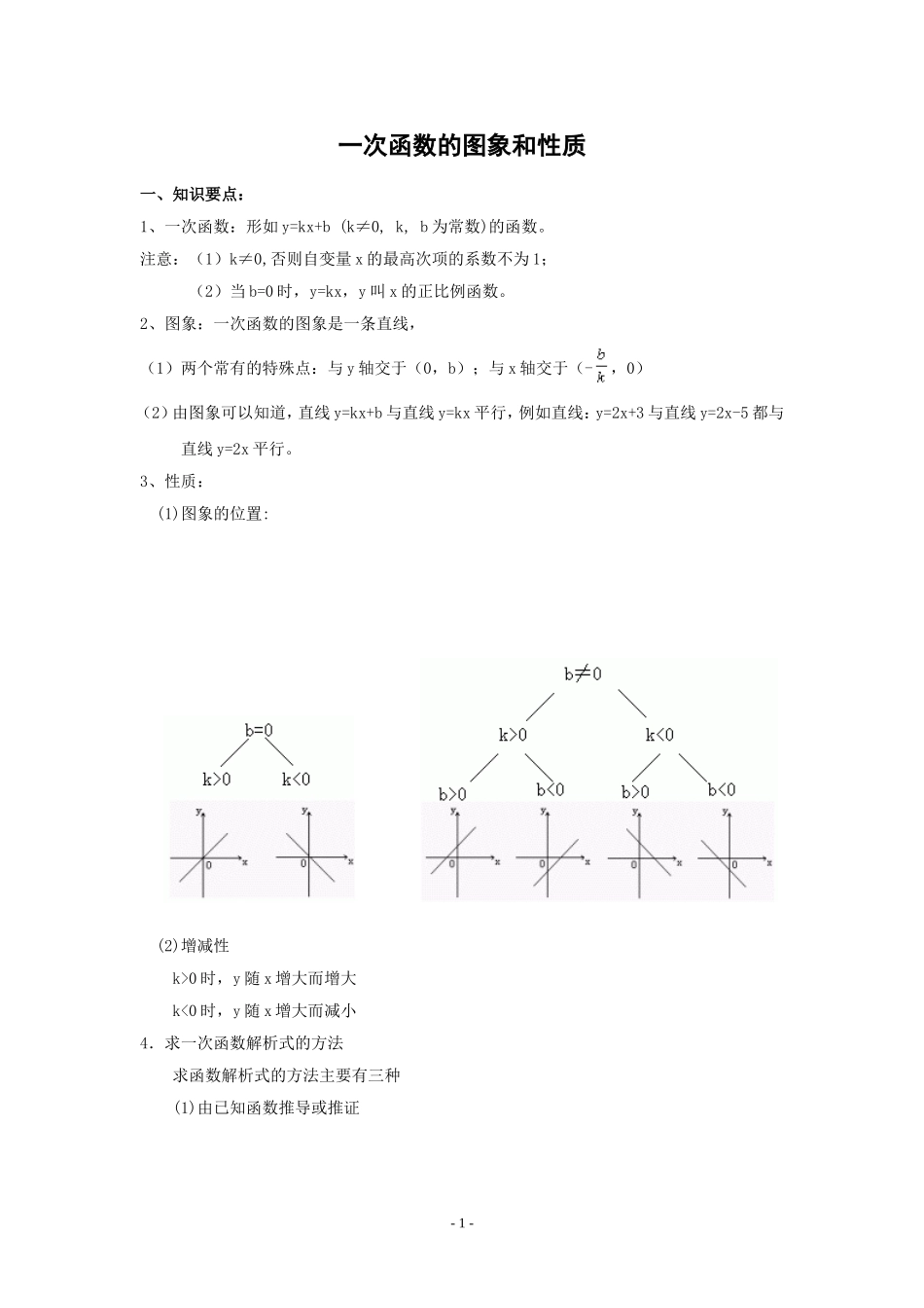 一次函数的图象和性质知识点和典型例题讲解_第1页