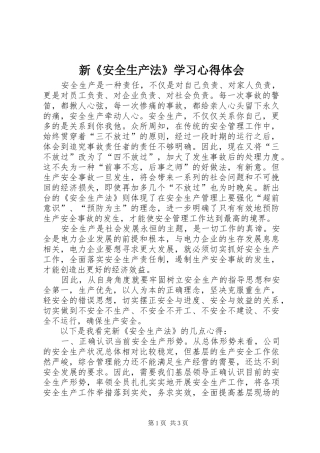 新《安全生产法》学习心得体会