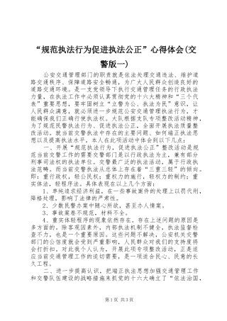 “规范执法行为促进执法公正”心得体会(交警版一)