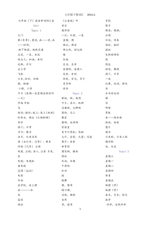 七年级(下)英语单词词汇表(纯汉语)