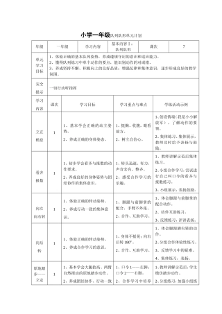 小学一年级队列队形单元计划（陈真）