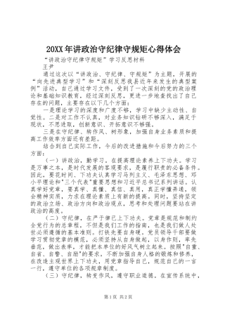 20XX年讲政治守纪律守规矩心得体会 (4)