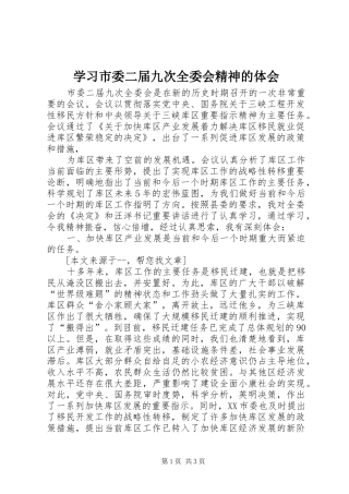 学习市委二届九次全委会精神的体会