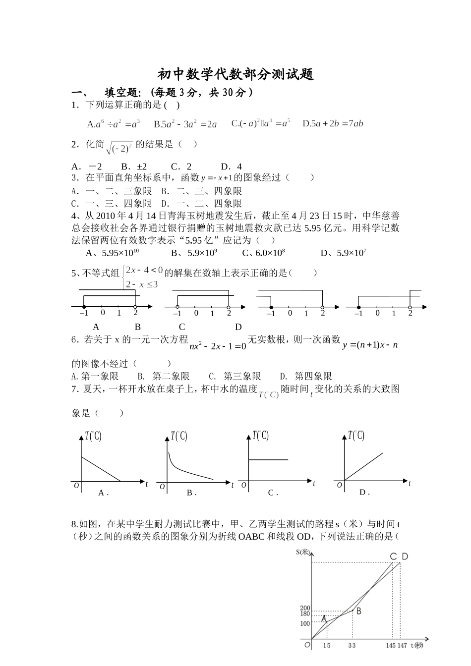 初中数学代数部分测试题_第1页