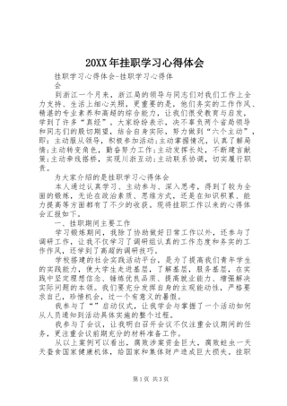 20XX年挂职学习心得体会 (3)