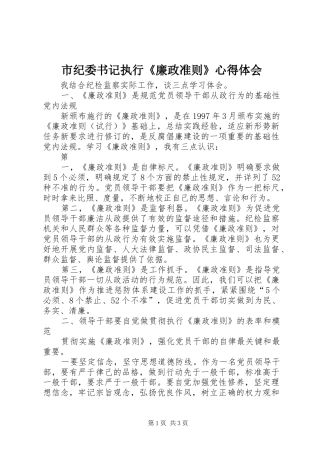 市纪委书记执行《廉政准则》心得体会
