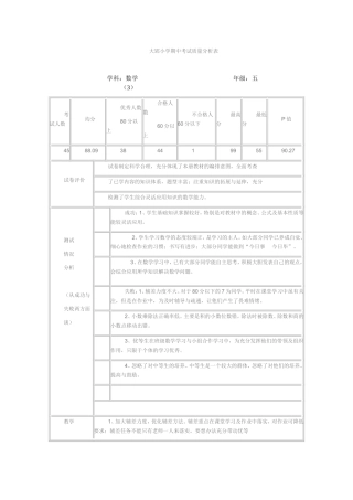 大郢小学期中考试质量分析表