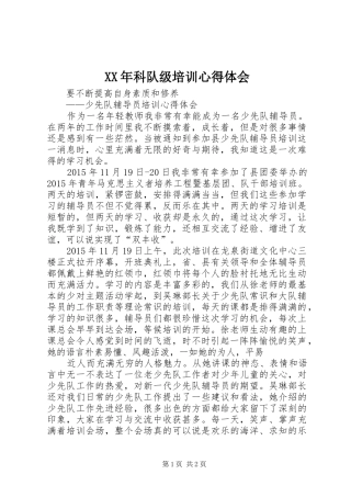XX年科队级培训心得体会