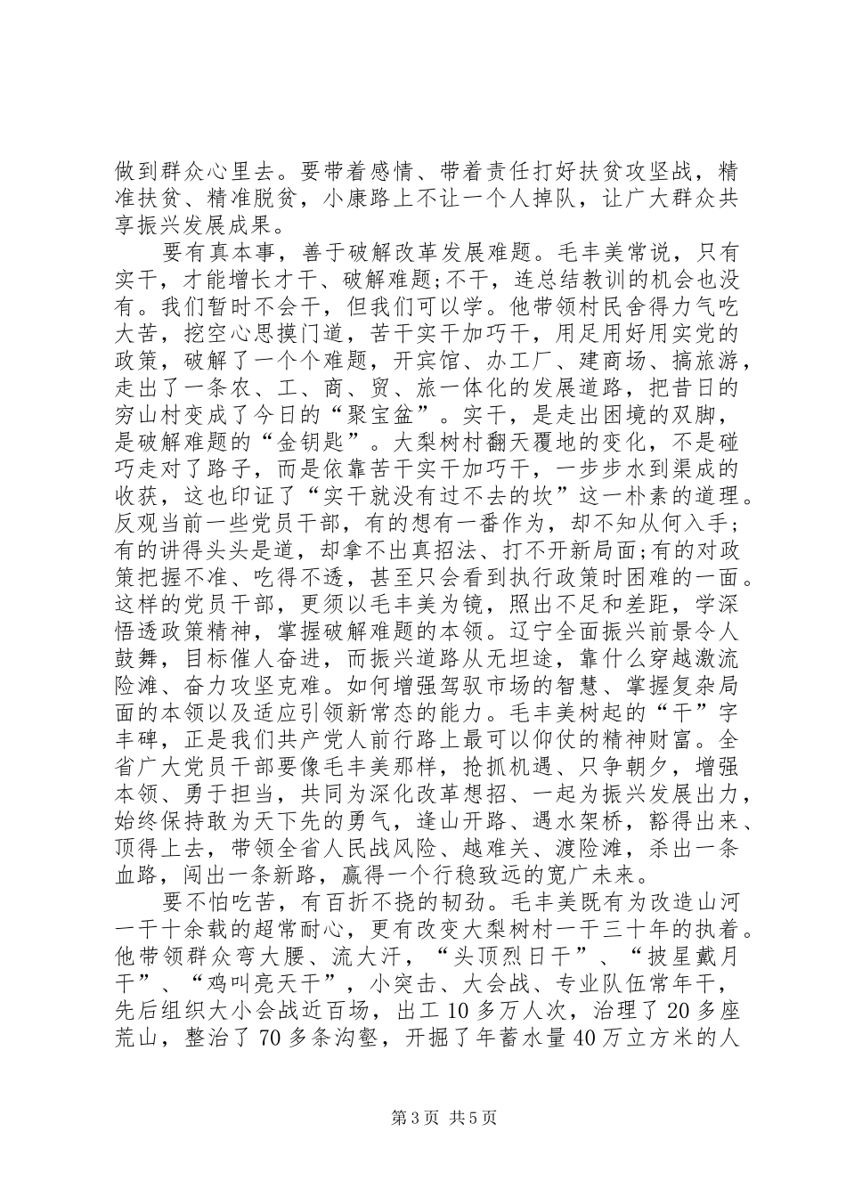 20XX年学习毛丰美实干促振兴心得体会[精选]_第3页