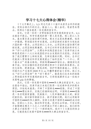 学习十七大心得体会(精华)