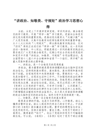 “讲政治、知敬畏、守规矩”政治学习思想心得